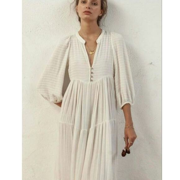 Bird & Kite Daphne Dress Natural Oatmeal Linen Blend Size Medium - Picture 2 of 8